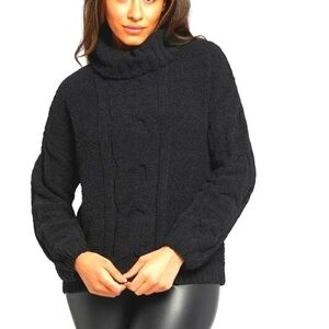 Seven7 Plus Size Black Cable Cowl Neck Sweater